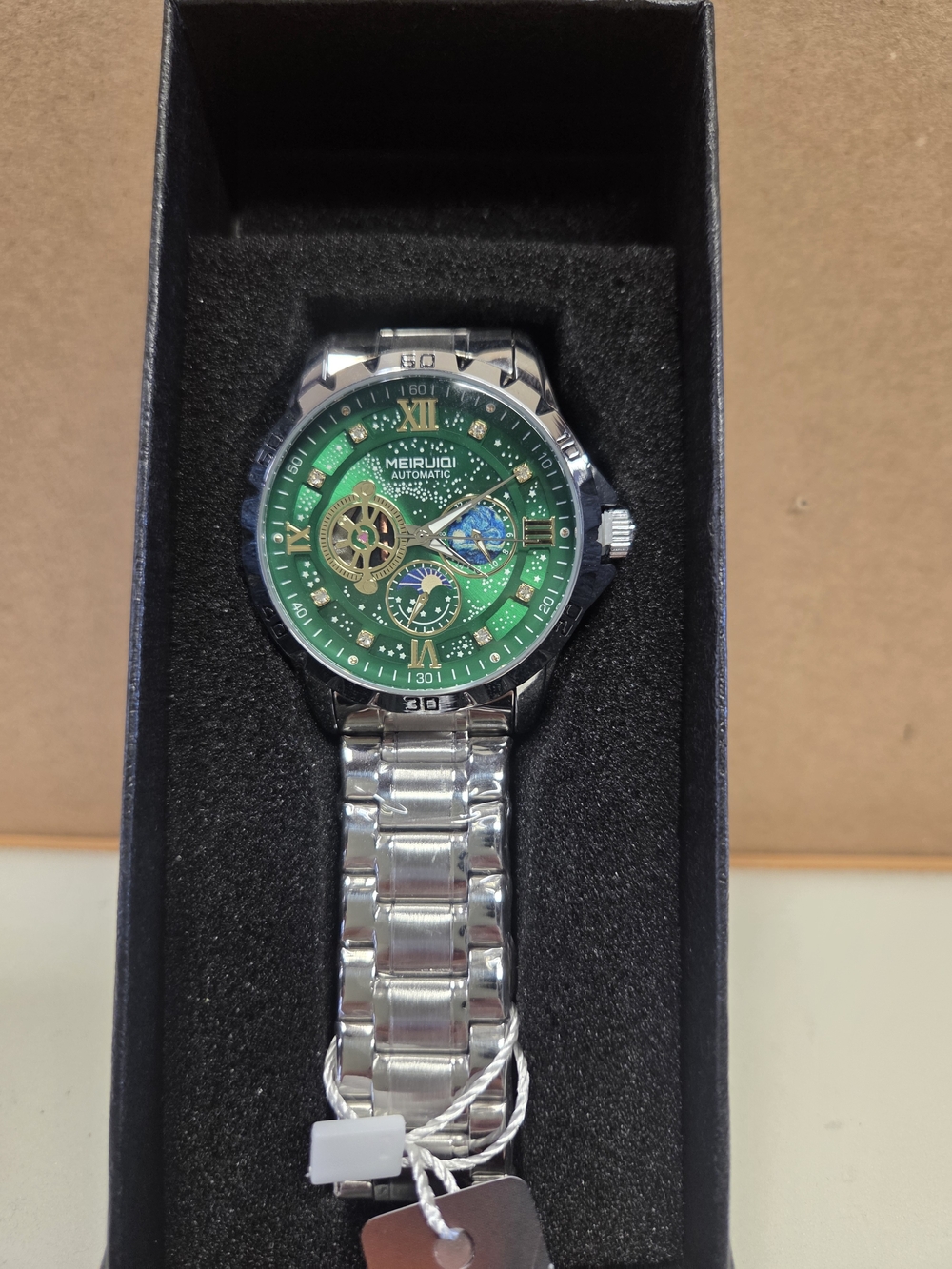 FULLY AUTOMATIC Men’s Skeleton STAINLESS STEEL  Watch with Green Dial